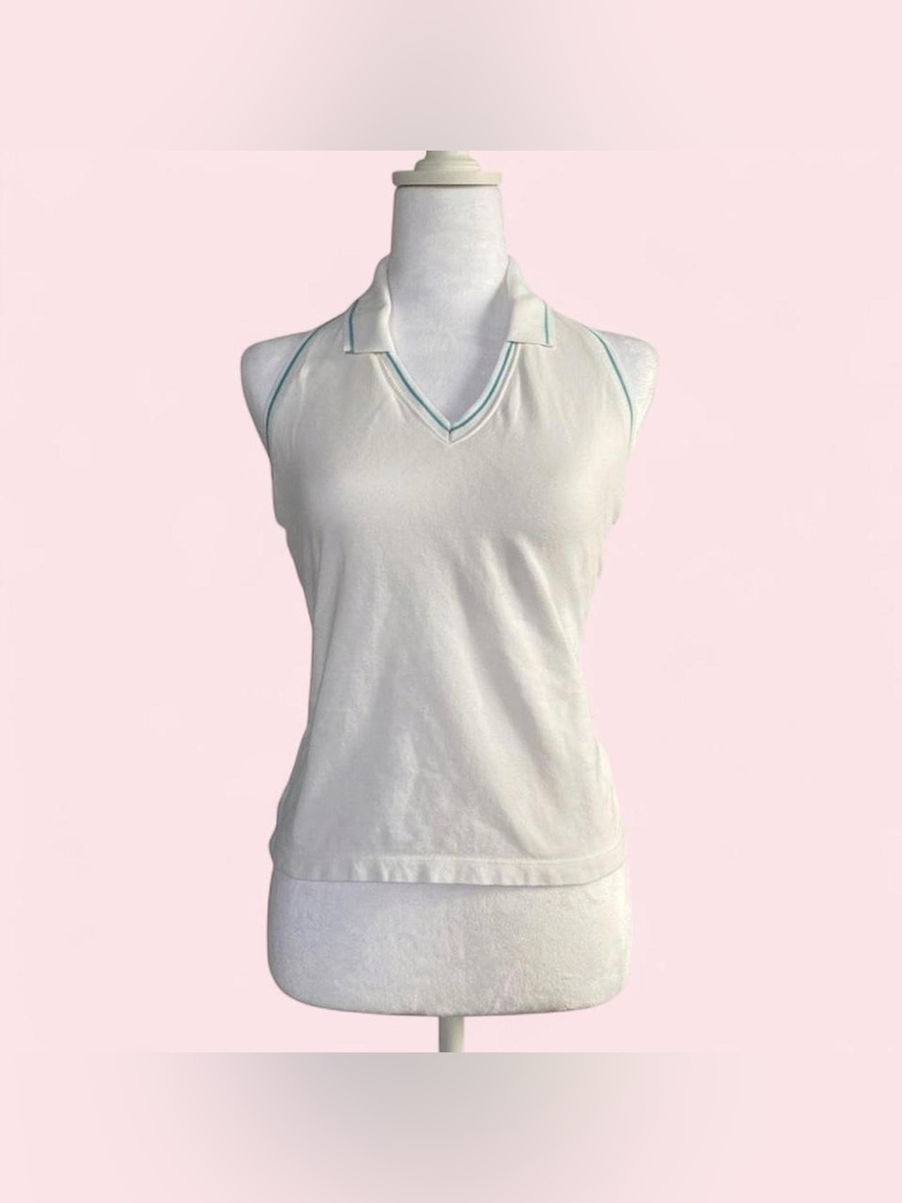 Y2K White and Blue Sporty Halter Tank